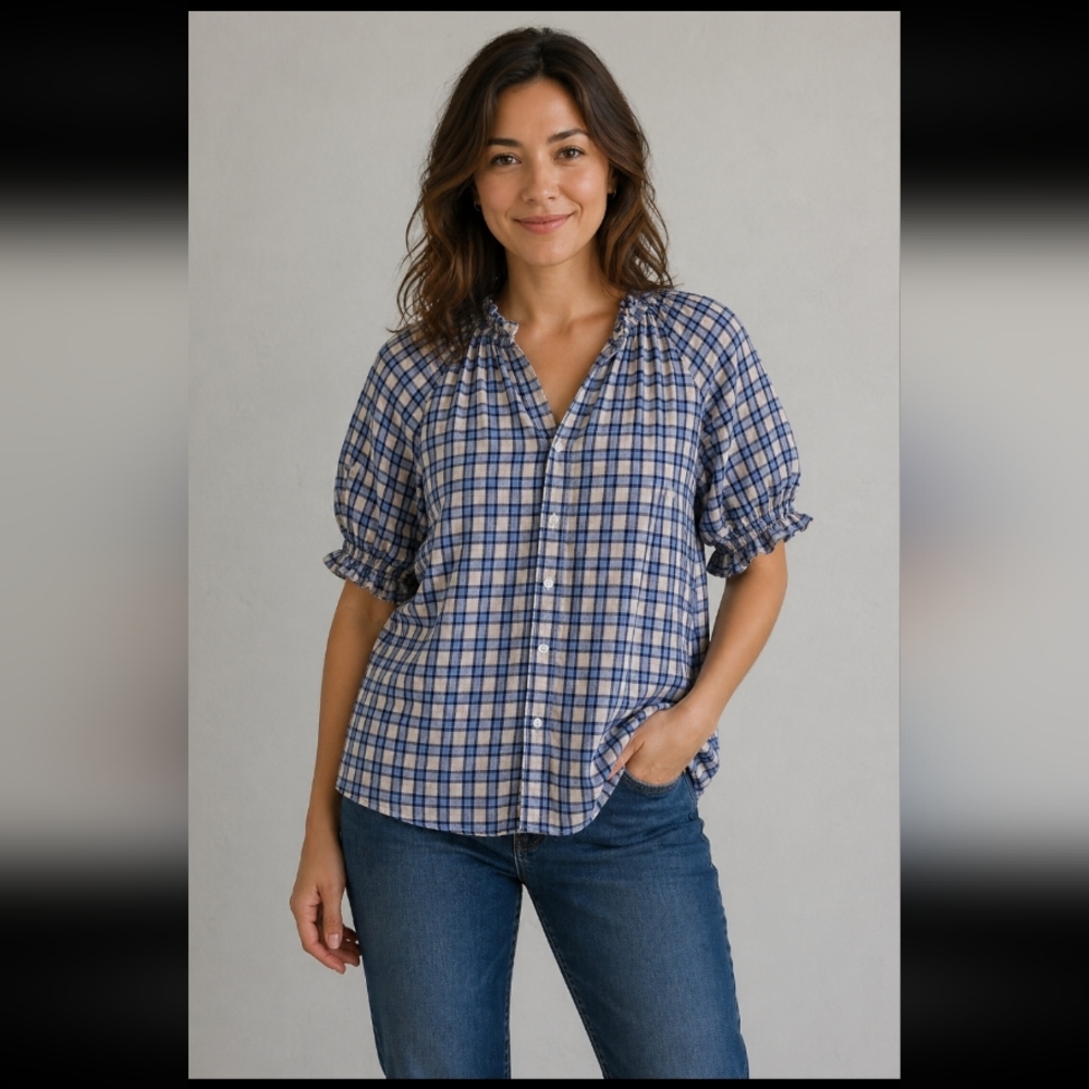 TIME AND TRU Flannel Button Up Ruffle Shirt L 12-14
